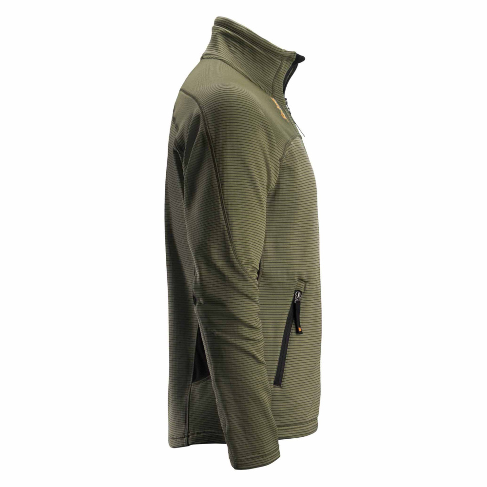 detail SNICKERS Mikrofleece Zip Stretch olivová pánská celoroční funkční mikina