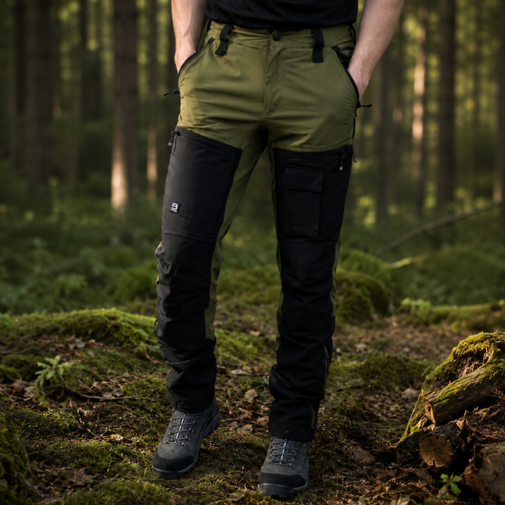 detail Asoto Fjallvik Stretch olivové pánské outdoor kalhoty, pohodlný střih, větrání