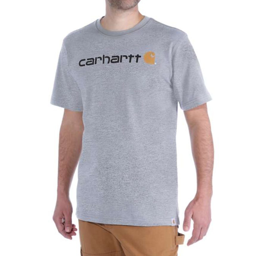 detail CARHARTT Core Logo šedé pánské triko 100% Ba